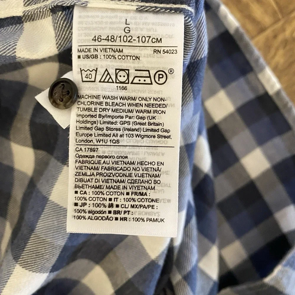 Banana Republic Luxe‎ Flannel Slim Fit Mens Large Check Button Down Blue White